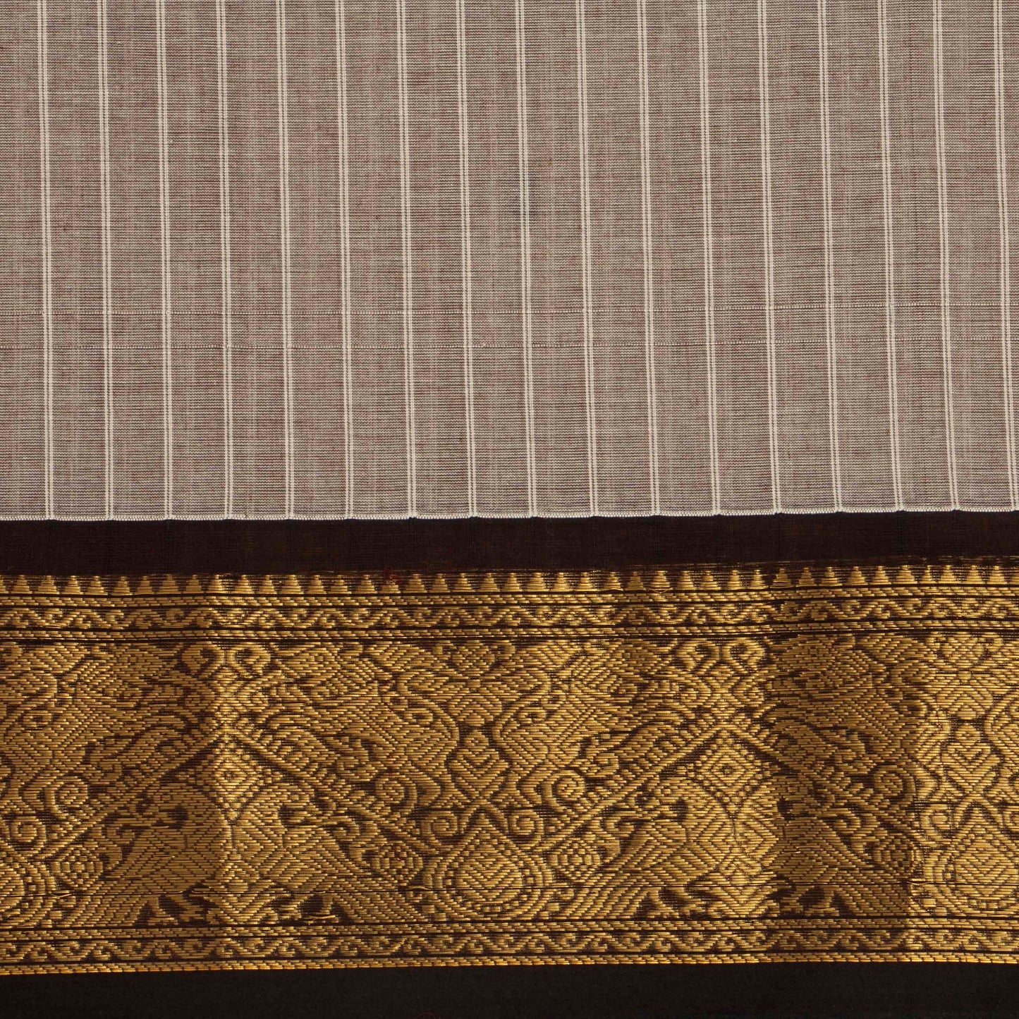 Beige And Brown Kanchi Cotton Saree With Zari Border For Festive Wear PV MM KC 631