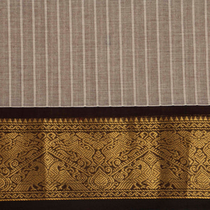 Beige And Brown Kanchi Cotton Saree With Zari Border For Festive Wear PV MM KC 631