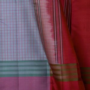 Blue And Red Kanchipuram Silk Saree No Zari For Festive Wear PV KNN 270