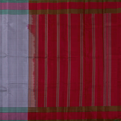 Blue And Red Kanchipuram Silk Saree No Zari For Festive Wear PV KNN 270