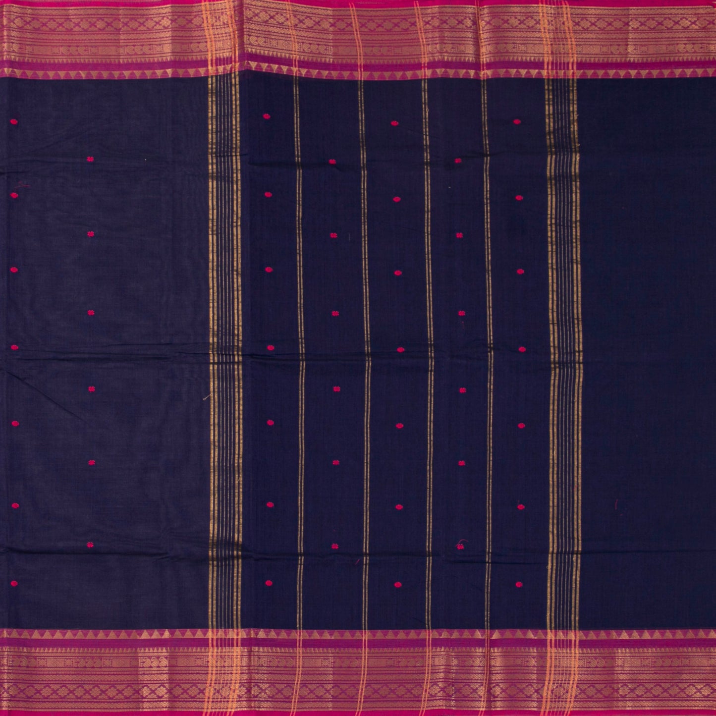 Navy Blue And Pink Kanchi Cotton Saree For Festive Wear PV MM KC 802