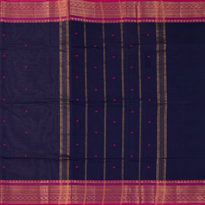 Navy Blue And Pink Kanchi Cotton Saree For Festive Wear PV MM KC 802