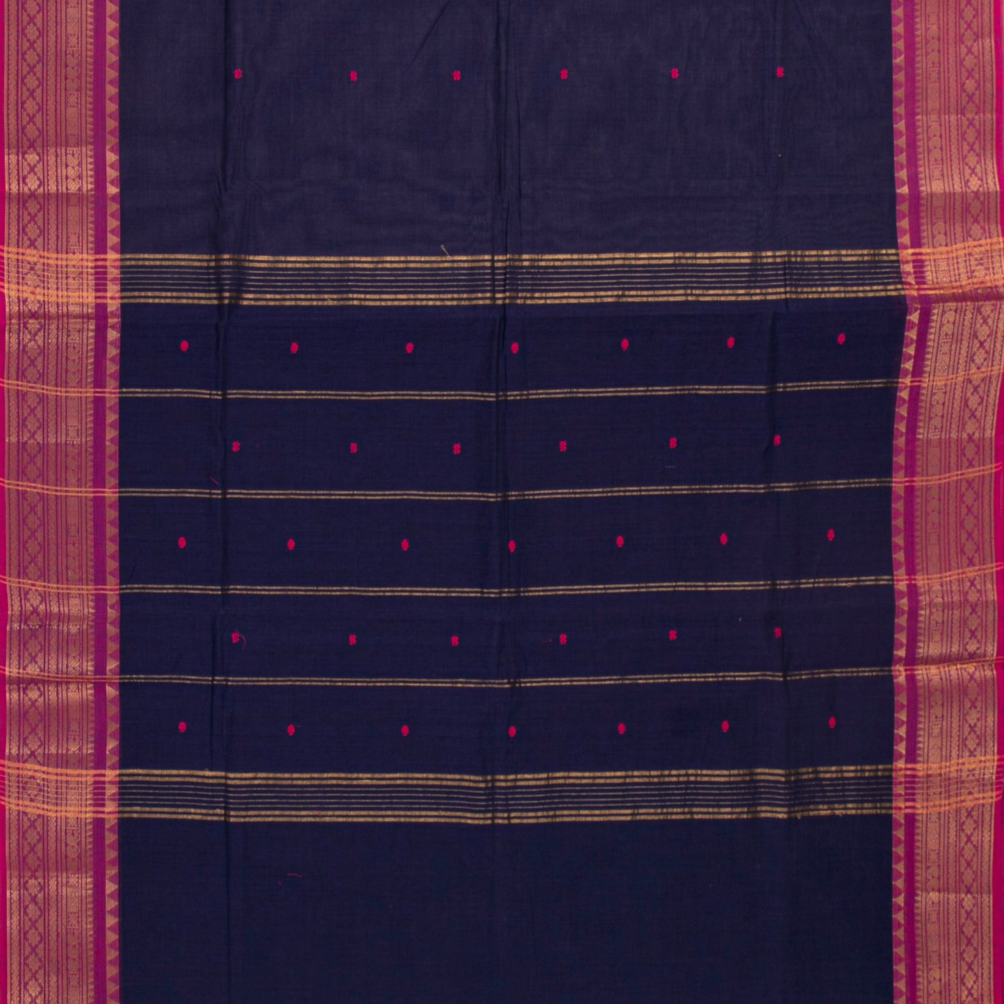 Navy Blue And Pink Kanchi Cotton Saree For Festive Wear PV MM KC 802