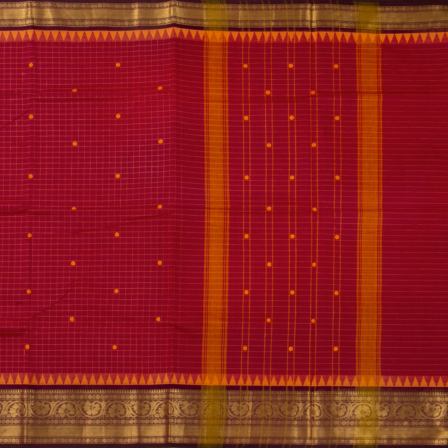 Red And Maroon Kanchi Cotton Saree With Zari Border For Festive Wear PV MM KC 650