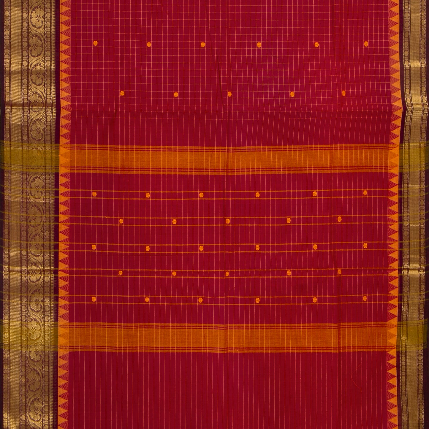 Red And Maroon Kanchi Cotton Saree With Zari Border For Festive Wear PV MM KC 650