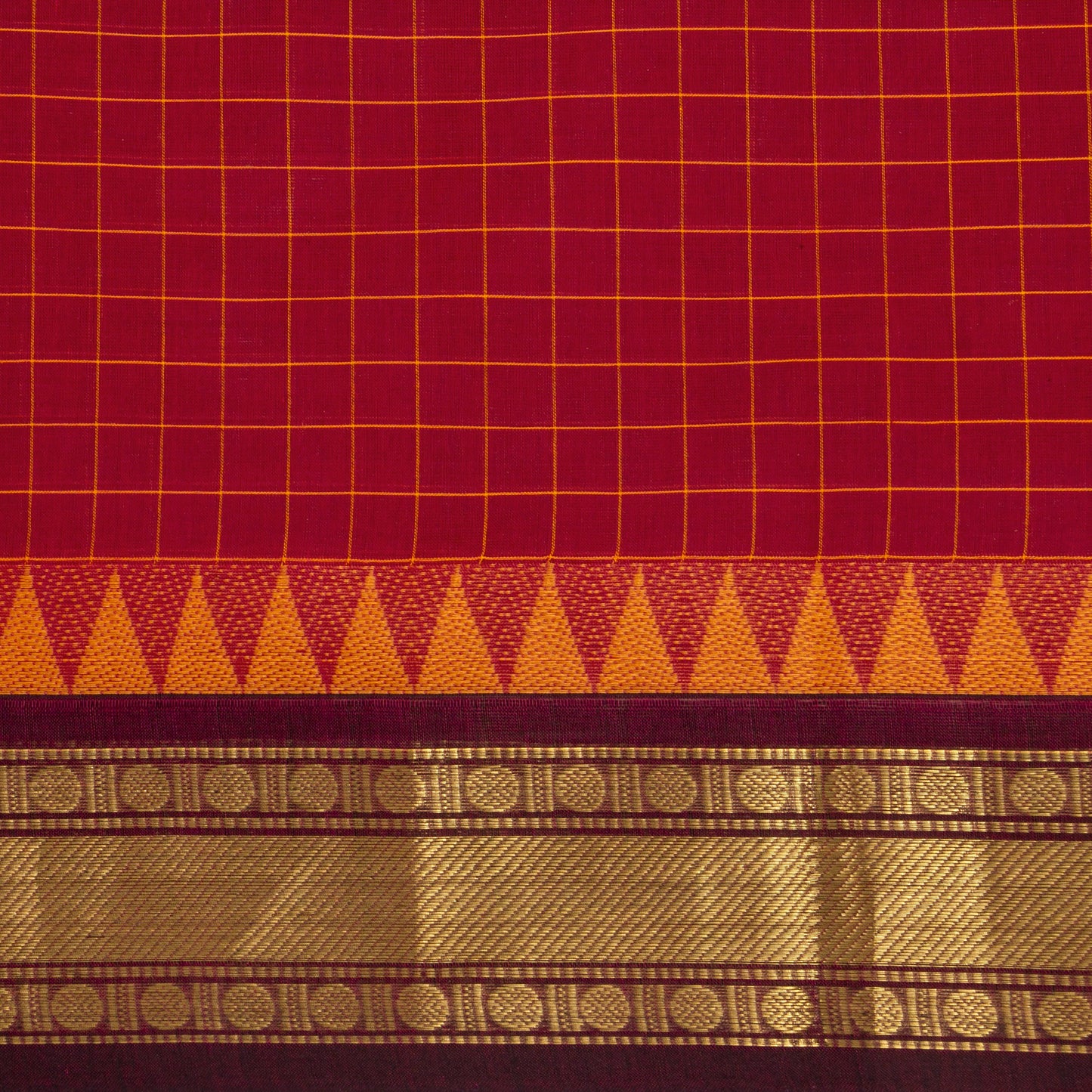Red And Maroon Kanchi Cotton Saree With Zari Border For Festive Wear PV MM KC 650