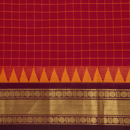 Red And Maroon Kanchi Cotton Saree With Zari Border For Festive Wear PV MM KC 650
