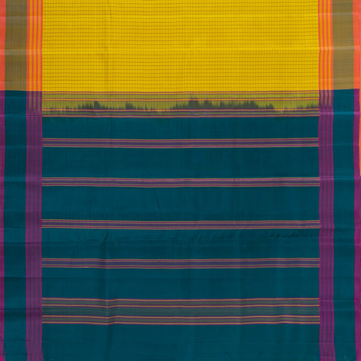 Yellow And BlueKanchipuram Silk Saree No Zari For Festive Wear PV KNN 272