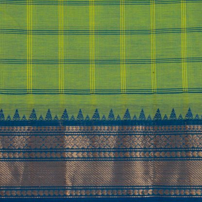 Light Green And Teal Kanchi Cotton Saree For Festive Wear PV MM KC 629