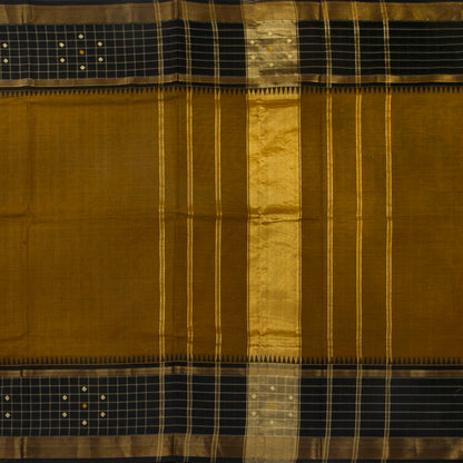 Mustard And Black Kanchi Cotton Saree For Office WearPV MM KC 646