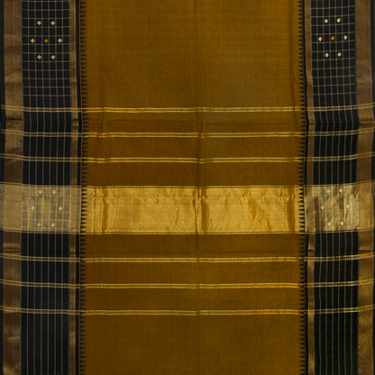 Mustard And Black Kanchi Cotton Saree For Office WearPV MM KC 646