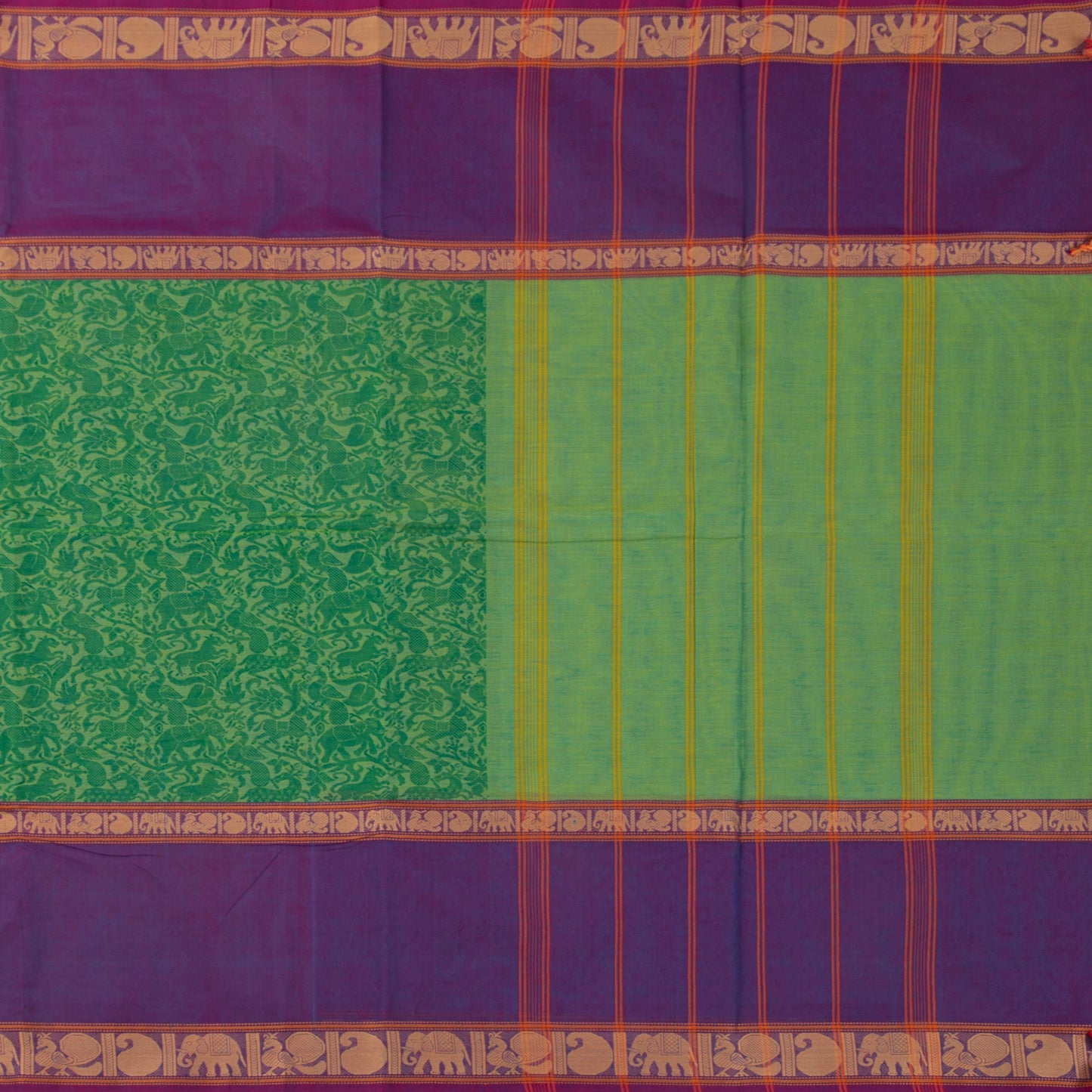 Green And Violet Vanasingaram Kanchi Cotton Saree For Festive Wear PV MM KC 661