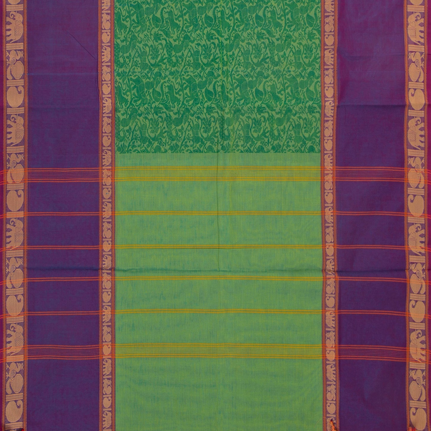 Green And Violet Vanasingaram Kanchi Cotton Saree For Festive Wear PV MM KC 661