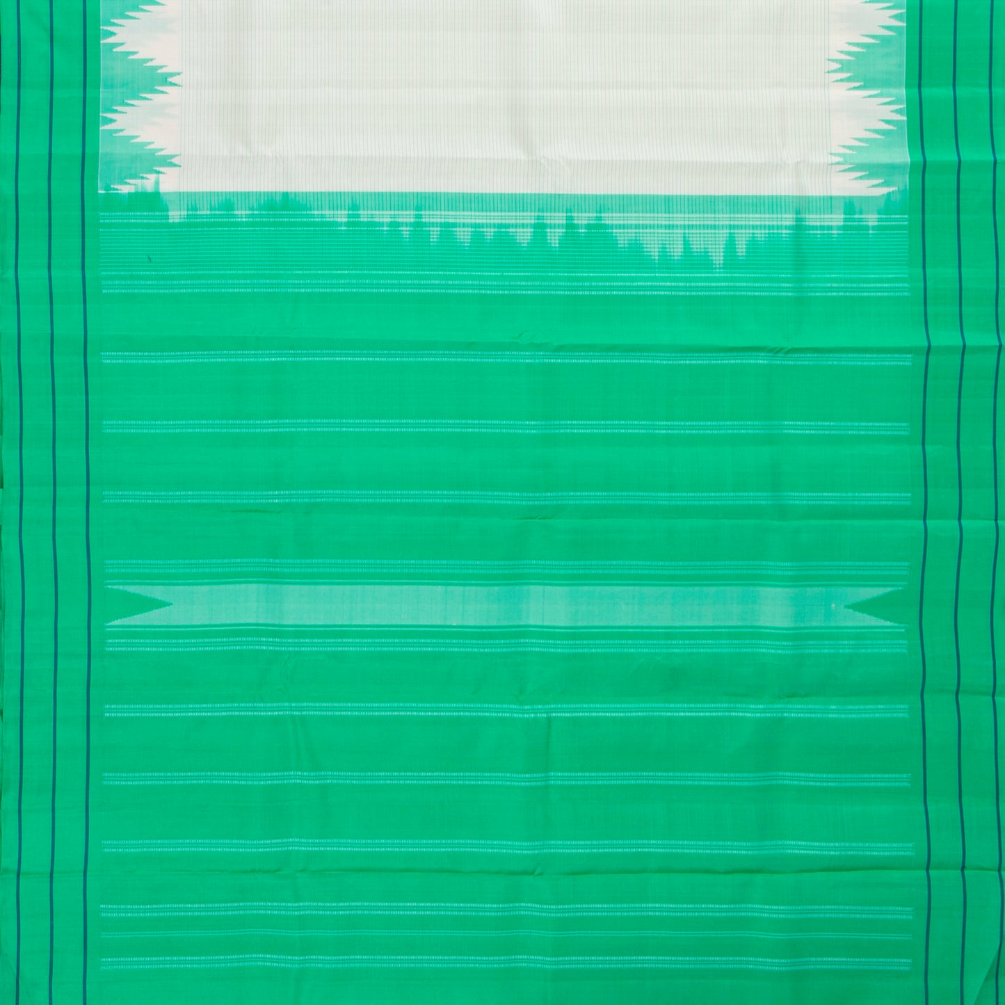 White And Sea Green Kanchipuram Silk Saree No Zari For Festive Wear PV KNN 309