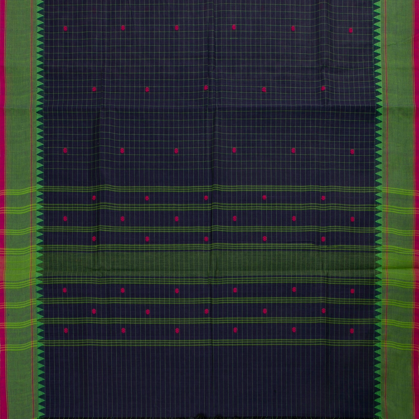 Navy Blue And Green Kanchi Cotton Saree For Festive Wear PV MM KC 626