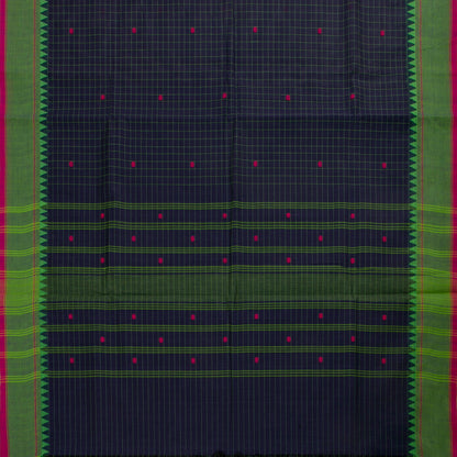 Navy Blue And Green Kanchi Cotton Saree For Festive Wear PV MM KC 626