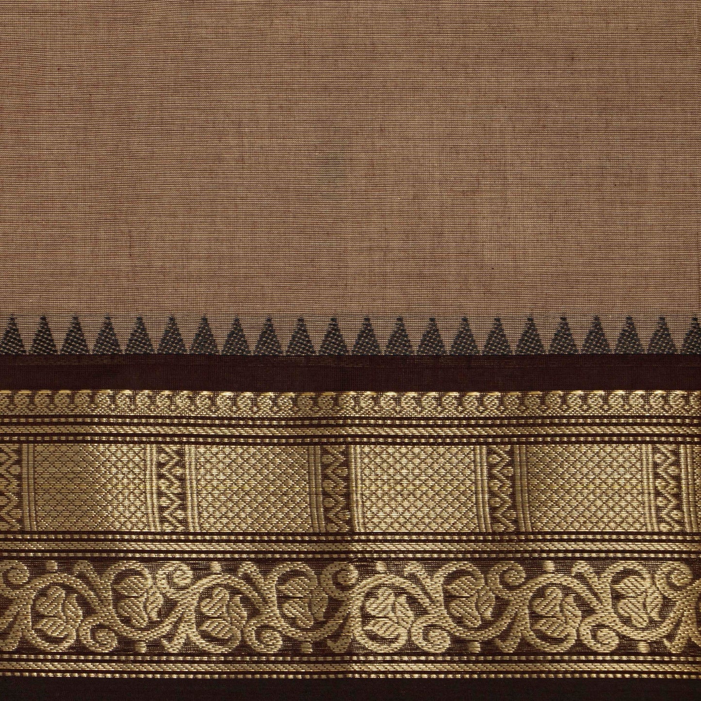 Fawn And Brown Kanchi Cotton Saree For Festive Wear PV MM KC 765