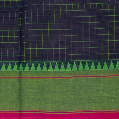 Navy Blue And Green Kanchi Cotton Saree For Festive Wear PV MM KC 626