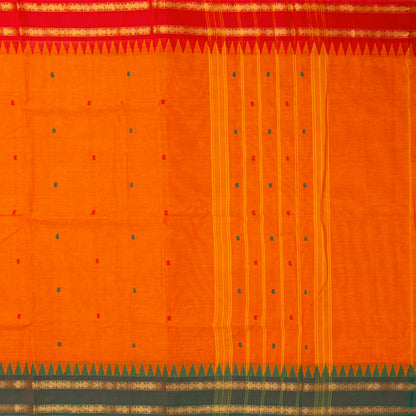 Orange And Green Kanchi Cotton Saree Ganga Jamuna Border For Festive Wear PV MM KC 776