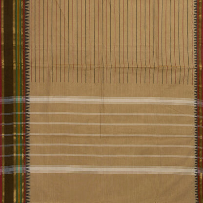 Beige And Mehandi Green Kanchi Cotton Saree With Veldhari Stripes For Festive Wear PV MM KC 625