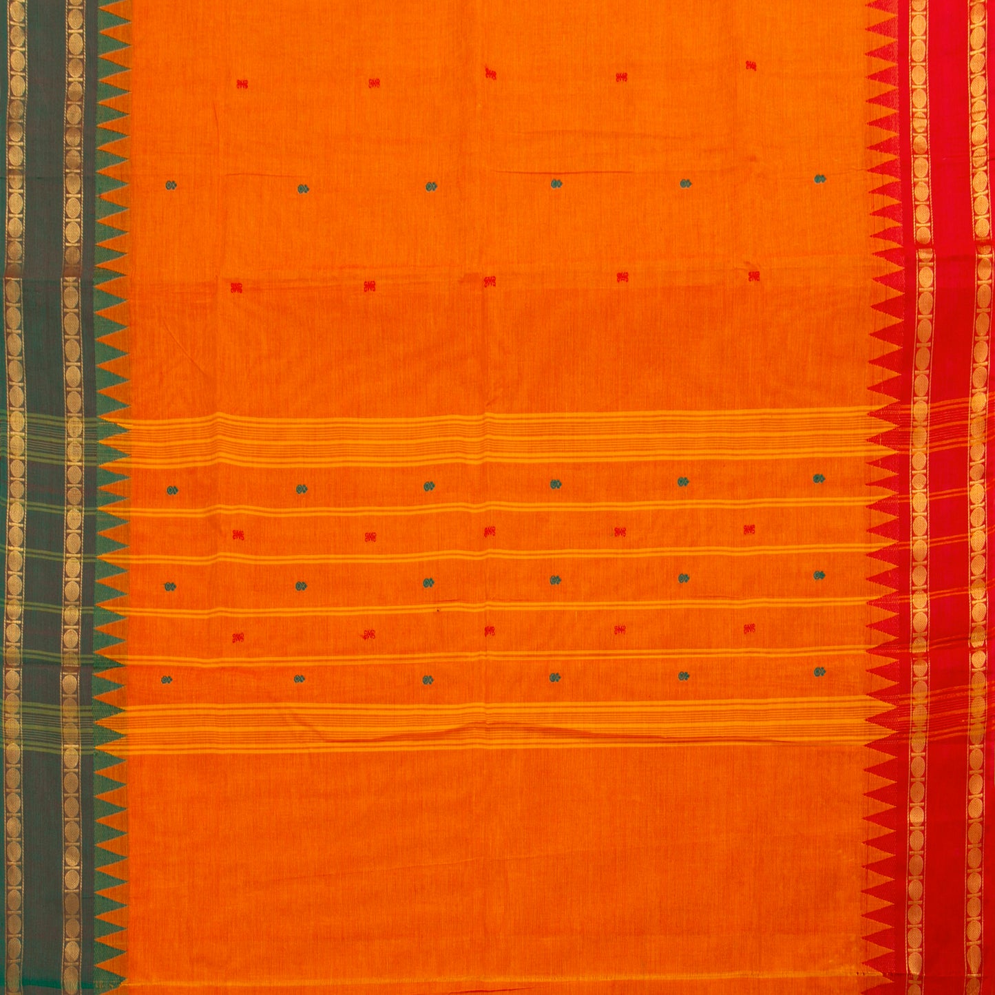 Orange And Green Kanchi Cotton Saree Ganga Jamuna Border For Festive Wear PV MM KC 776