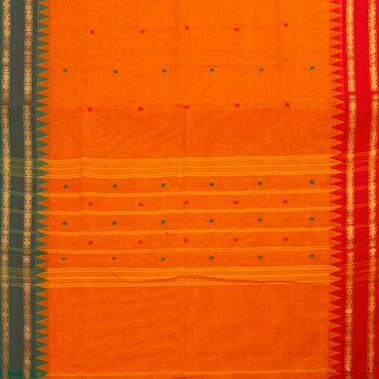 Orange And Green Kanchi Cotton Saree Ganga Jamuna Border For Festive Wear PV MM KC 776