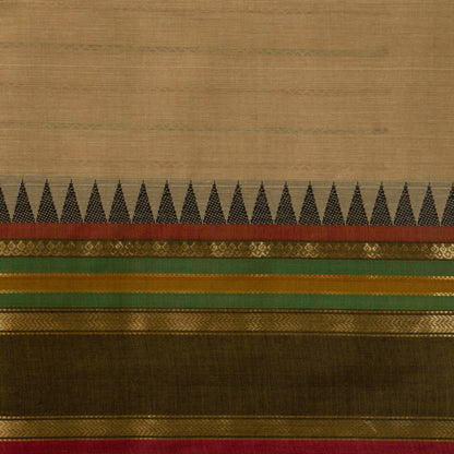 Beige And Mehandi Green Kanchi Cotton Saree With Veldhari Stripes For Festive Wear PV MM KC 625
