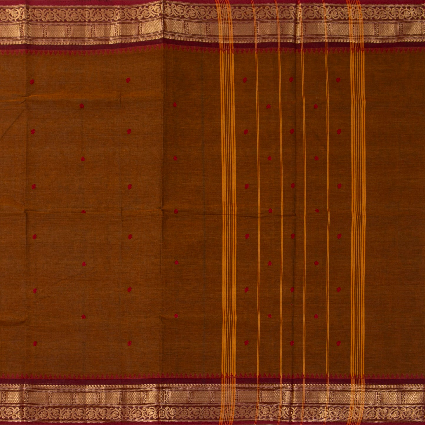 Mustard And Maroon  Kanchi Cotton Saree For Festive Wear PV MM KC 763
