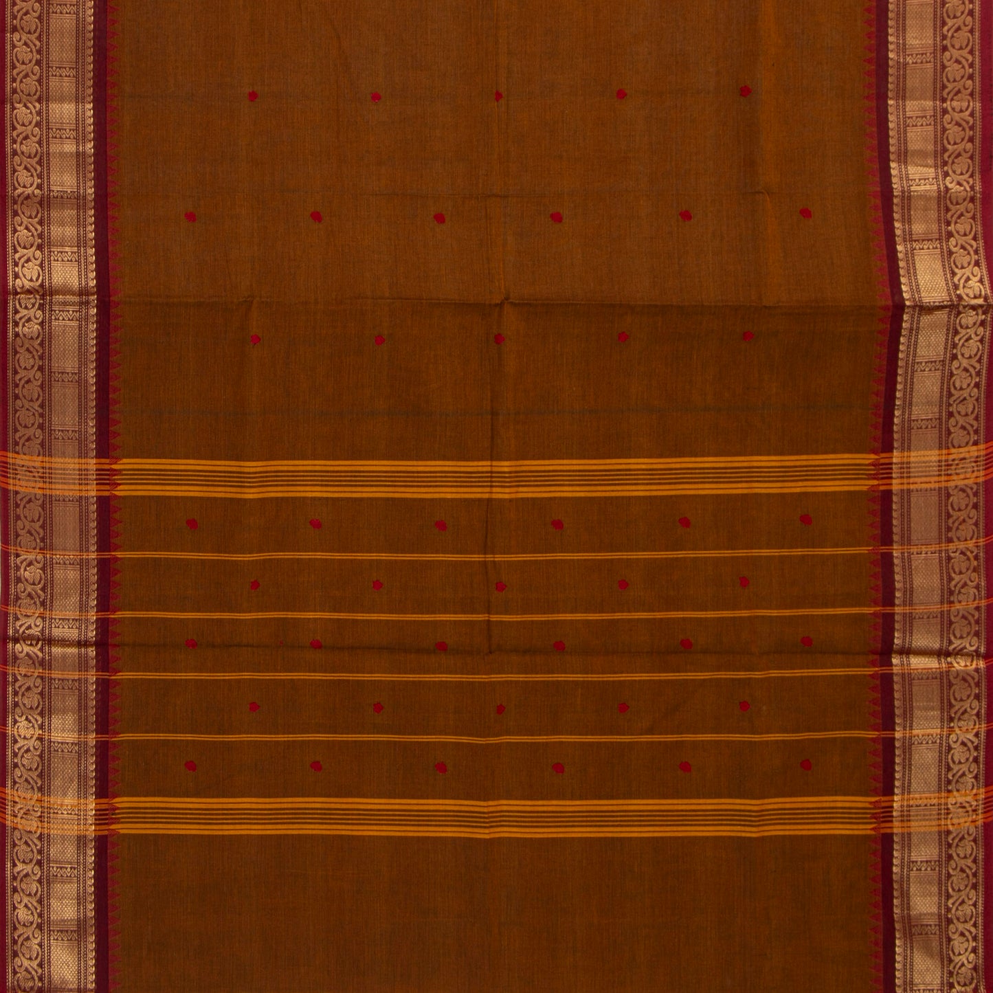 Mustard And Maroon  Kanchi Cotton Saree For Festive Wear PV MM KC 763