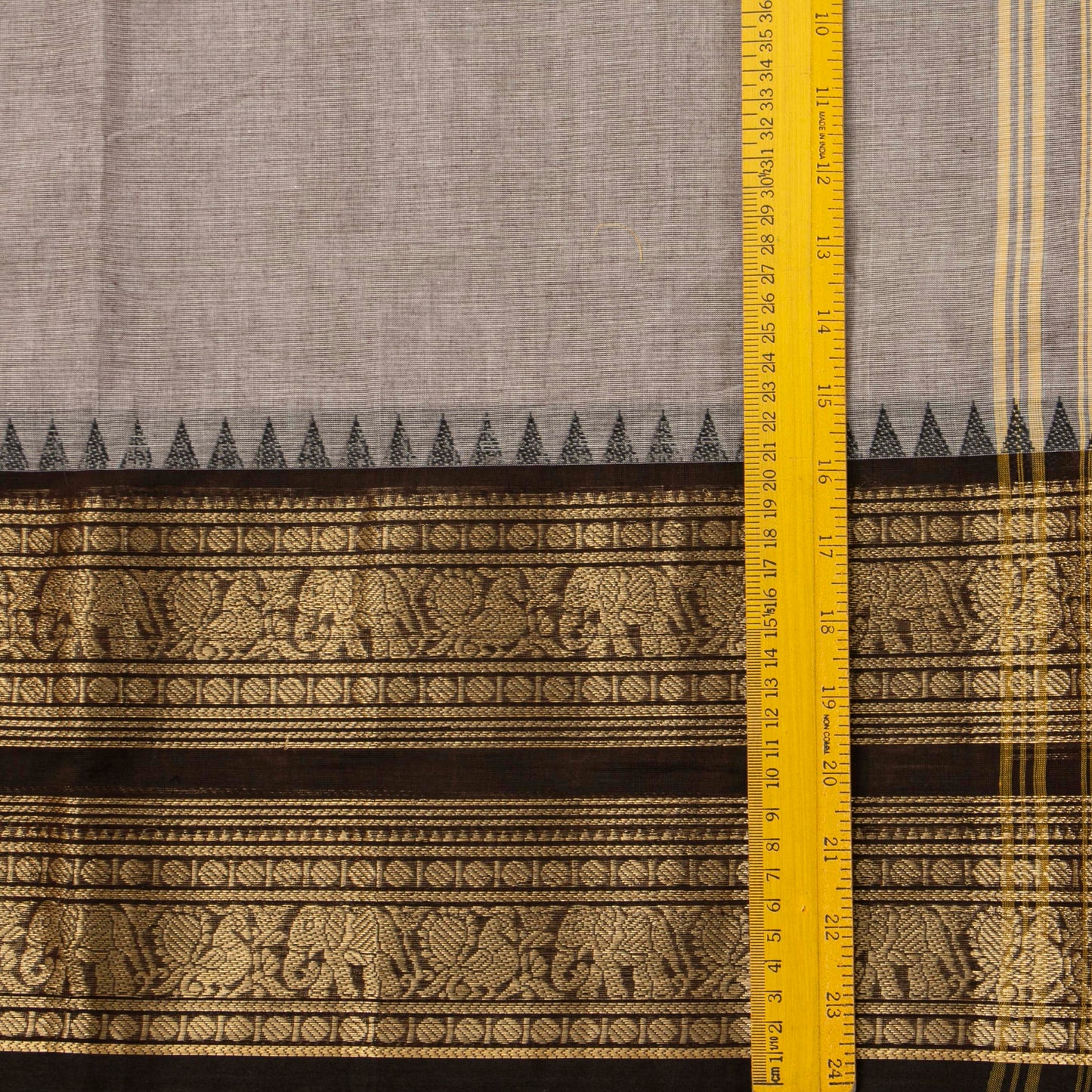 Fawn And Black Kanchi Cotton Saree For Festive Wear PV MM KC 699