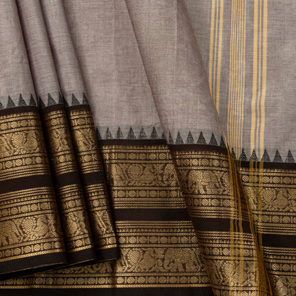 Fawn And Black Kanchi Cotton Saree For Festive Wear PV MM KC 699