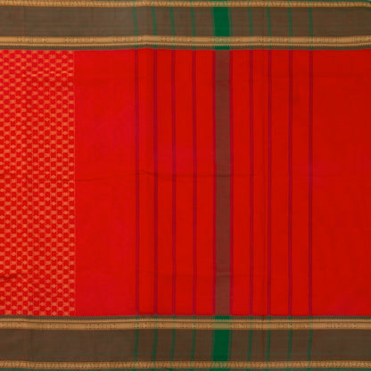 Red And Green Kanchi Cotton Saree With Zari Border For Office Wear PV MM KC 660