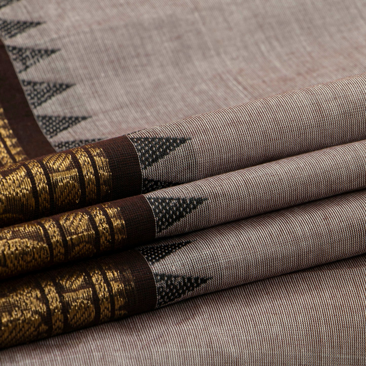 Fawn And Black Kanchi Cotton Saree For Festive Wear PV MM KC 699