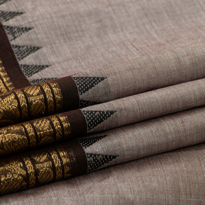 Fawn And Black Kanchi Cotton Saree For Festive Wear PV MM KC 699