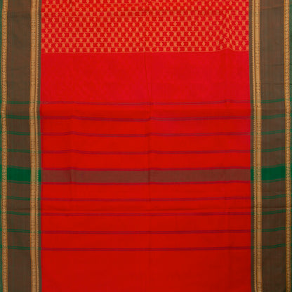 Red And Green Kanchi Cotton Saree With Zari Border For Office Wear PV MM KC 660