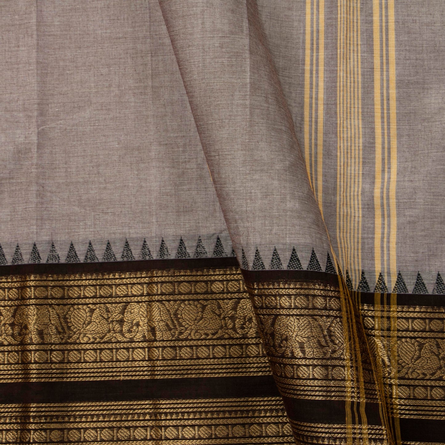 Fawn And Black Kanchi Cotton Saree For Festive Wear PV MM KC 699