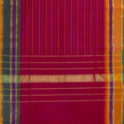 Pink, Green And Mustard Kanchi Cotton Saree With Ganga Jamuna Border And Veldhari Stripes PV MM KC 624