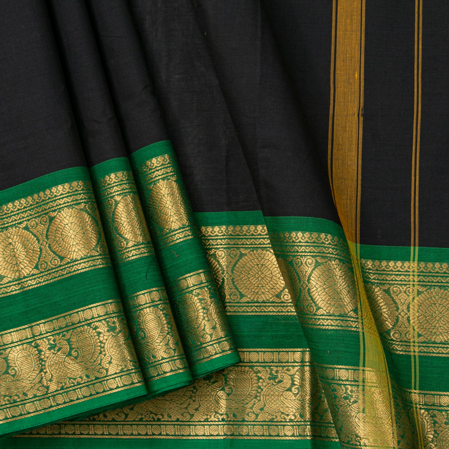 Black And Green Kanchi Cotton Saree For Festive Wear PV MM KC 701