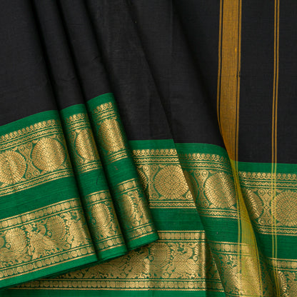 Black And Green Kanchi Cotton Saree For Festive Wear PV MM KC 701