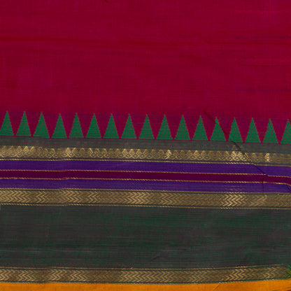 Pink, Green And Mustard Kanchi Cotton Saree With Ganga Jamuna Border And Veldhari Stripes PV MM KC 624