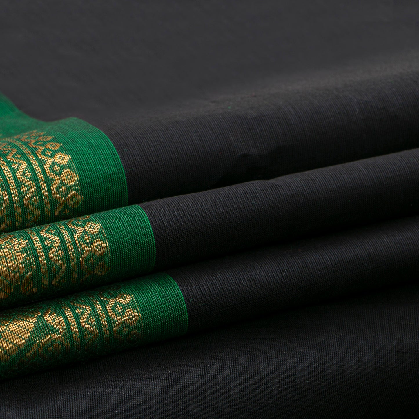 Black And Green Kanchi Cotton Saree For Festive Wear PV MM KC 701