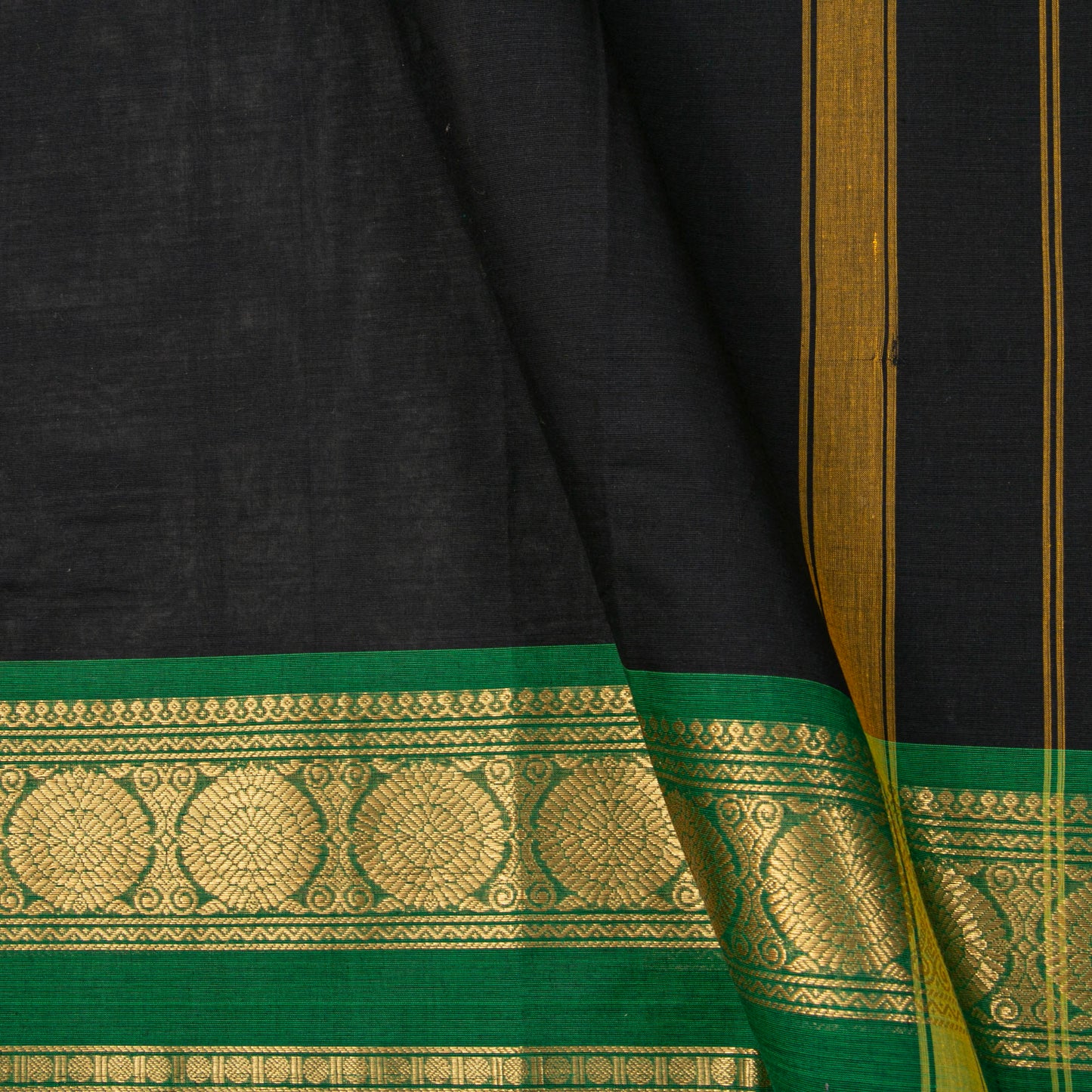 Black And Green Kanchi Cotton Saree For Festive Wear PV MM KC 701