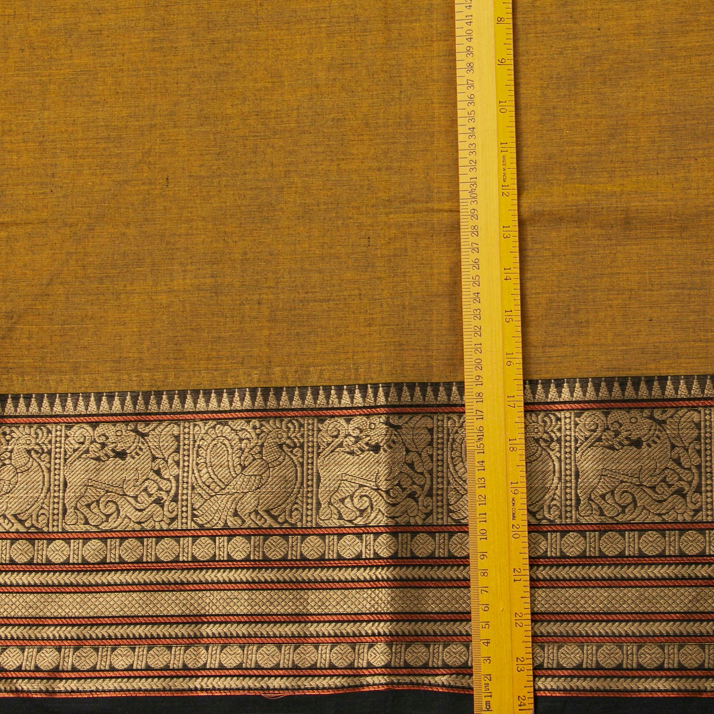 Mustard And Black Kanchi Cotton Saree For Festive Wear PV MM KC 715