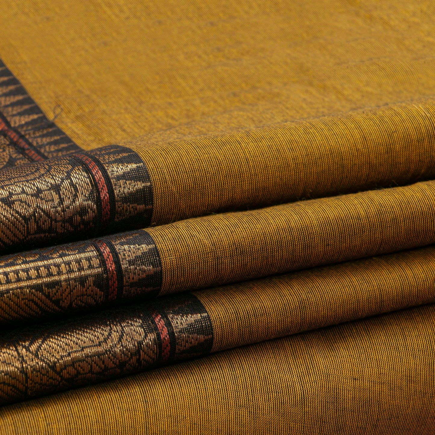 Mustard And Black Kanchi Cotton Saree For Festive Wear PV MM KC 715