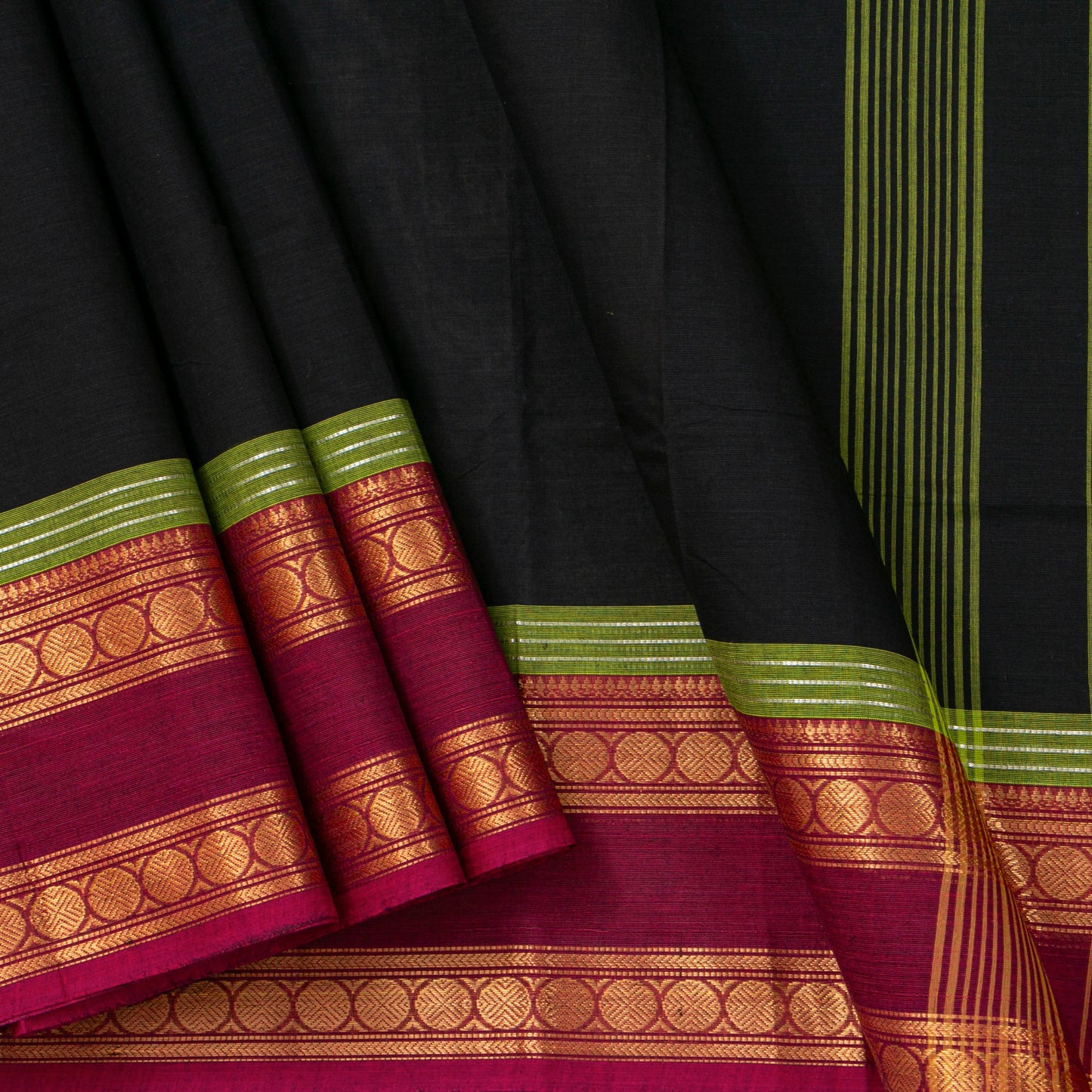 Black And Magenta Kanchi Cotton Saree For Festive Wear PV MM KC 720