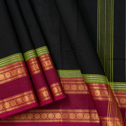 Black And Magenta Kanchi Cotton Saree For Festive Wear PV MM KC 720