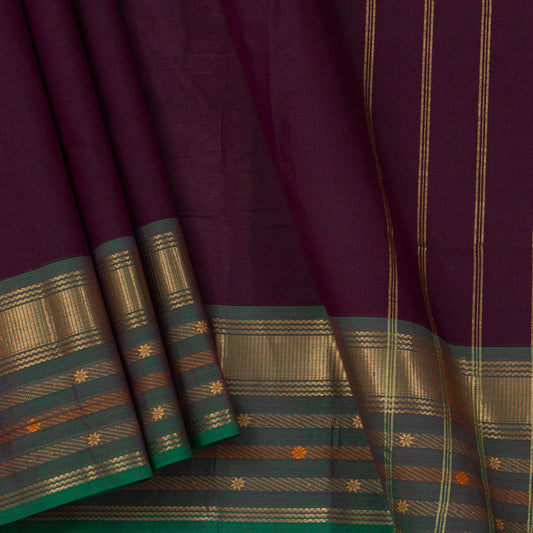 Purple Kanchi Cotton Saree With Ganga Jamuna Border For Festive Wear PV MM KC 375 - Cotton Saree - Panjavarnam PV MM KC 375