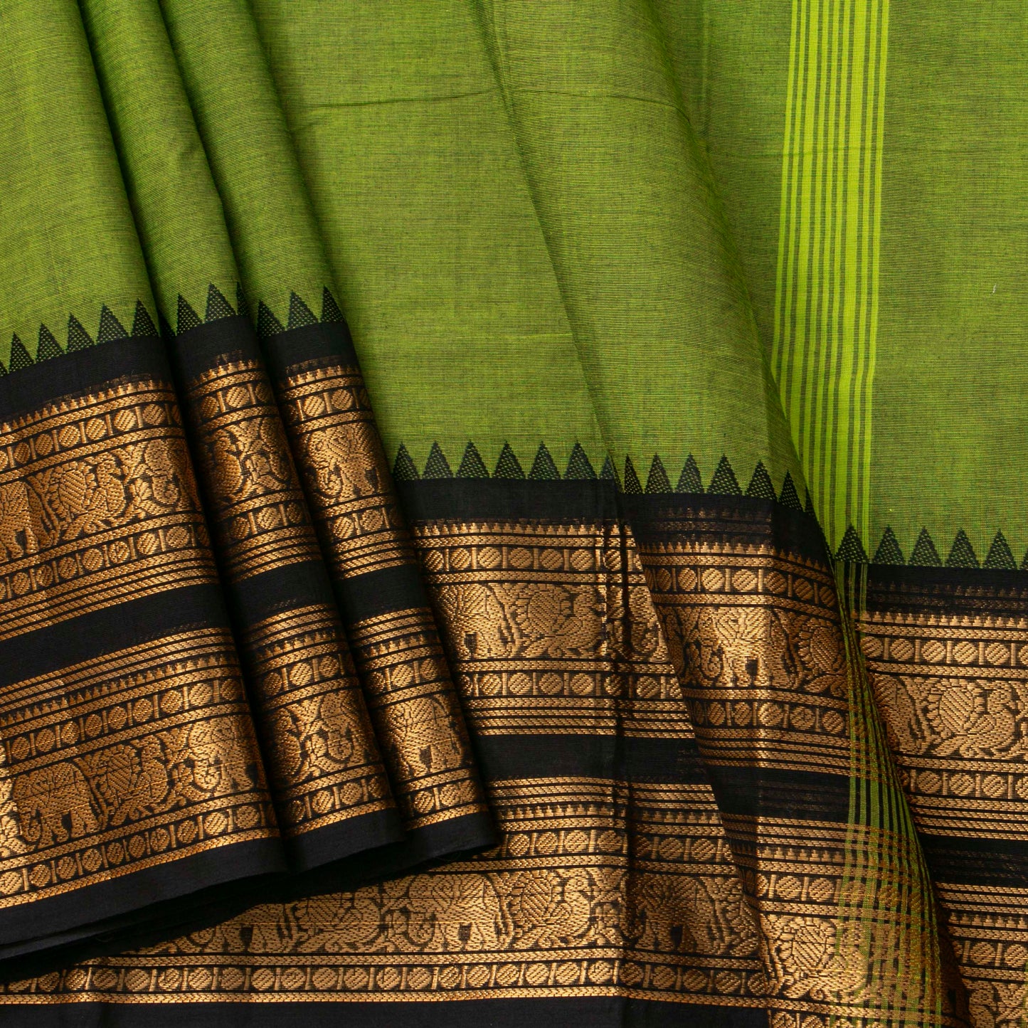 Green And Black Kanchi Cotton Saree For Festive Wear PV MM KC 716