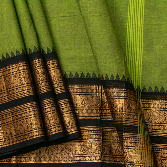 Green And Black Kanchi Cotton Saree For Festive Wear PV MM KC 716