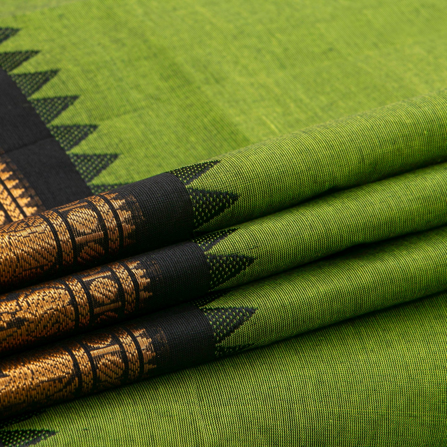 Green And Black Kanchi Cotton Saree For Festive Wear PV MM KC 716